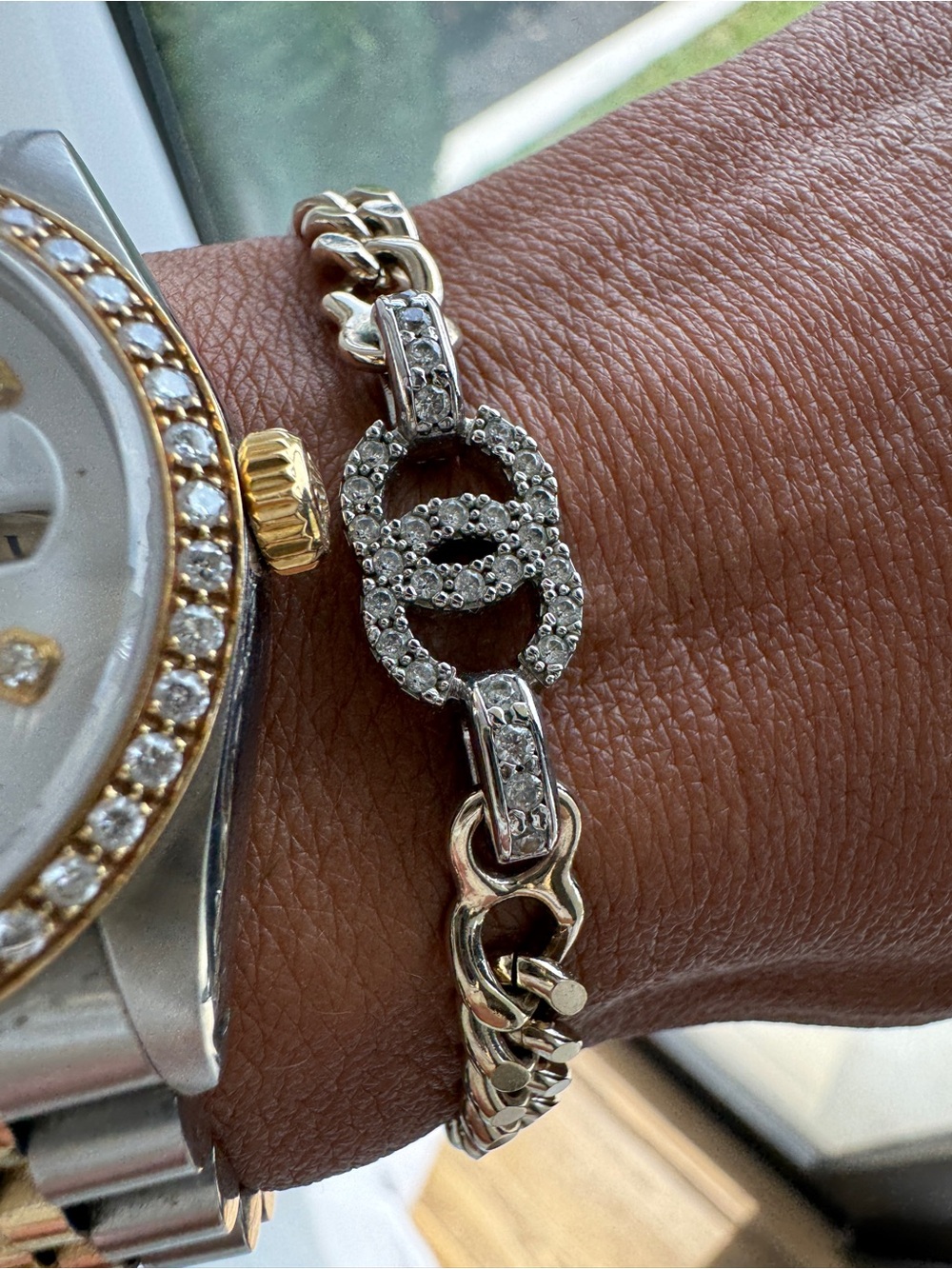 CHANEL Gold and Silver Tone CC Logo Chain Bracelet - Picture 4 of 8